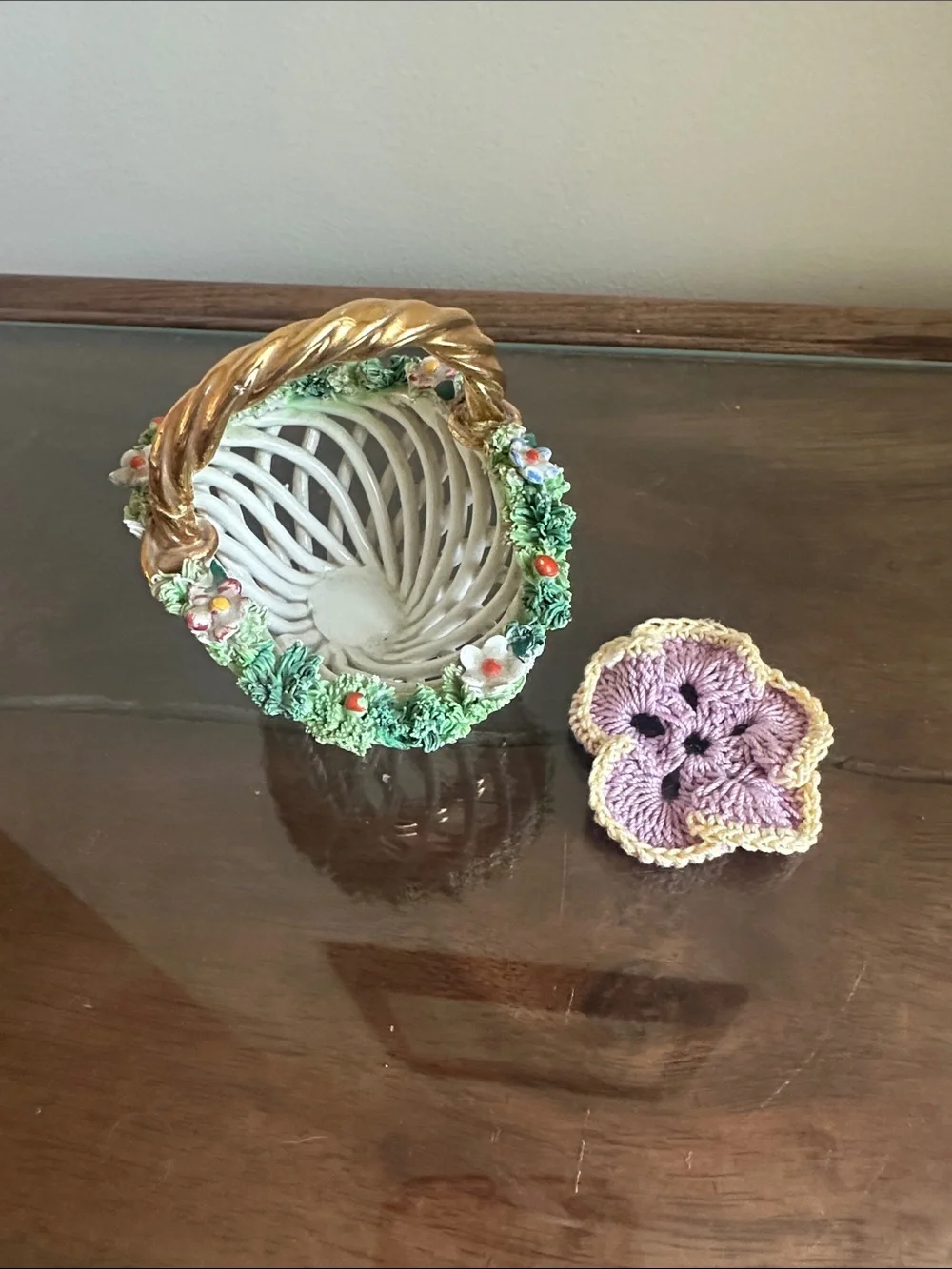 Vintage Italian Capodimonte Style Woven Porcelain Basket